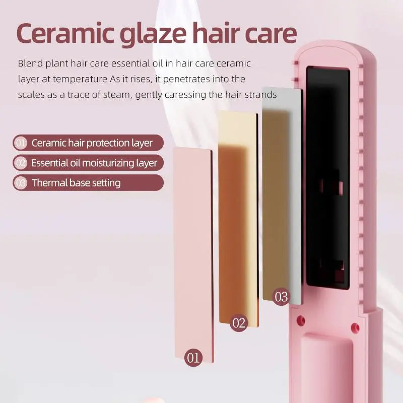 Wireless Hair Straightener, Cordless Straightener, Portable Hair Straightening Iron with Adjustable Temperature, Hair Styling Tool for Home & Travel
